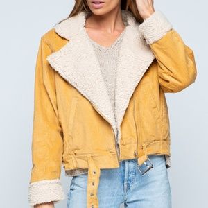 CORDUROY JACKET W/ BUCKLE DETAIL + SHERPA LINING